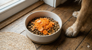 Carrot toppings on German Shepherd dog food