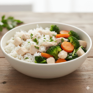 Homemade healthy diet for German Shepherd with chicken and vegetables