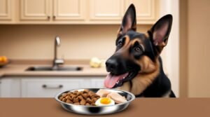 German Shepherd eating healthy food to regain appetite