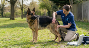 German Shepherd hip dysplasia vet examination