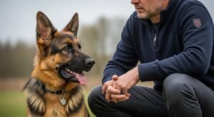 loyal German Shepherd bonding with owner