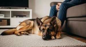 German Shepherd relaxed near owner