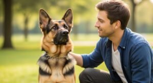 German Shepherd seeking attention from owner