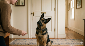 German Shepherd curious behavior indoors